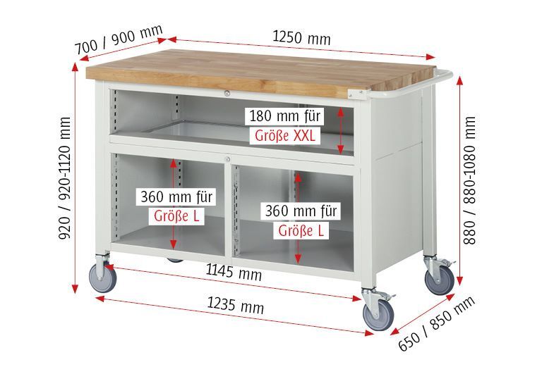 Rau Werkbänke Fahrbare Werkbank 8921 1250 x 900 x 920 bis 1120 mm 7 Schubladen in blau Produktbild Rau Werkbänke Fahrbare Werkbank 8921 1250 x 900 x 920 bis 1120 mm 7 Schubladen in blau bild 5