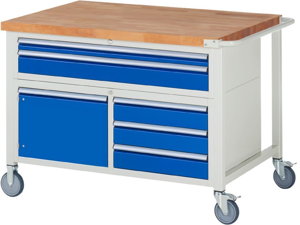 Rau Werkbänke Fahrbare Werkbank 8922 1250 x 900 x 920 bis 1120 mm 5 Schubladen 1 Tür Produktbild Rau Werkbänke Fahrbare Werkbank 8922 1250 x 900 x 920 bis 1120 mm 5 Schubladen 1 Tür
