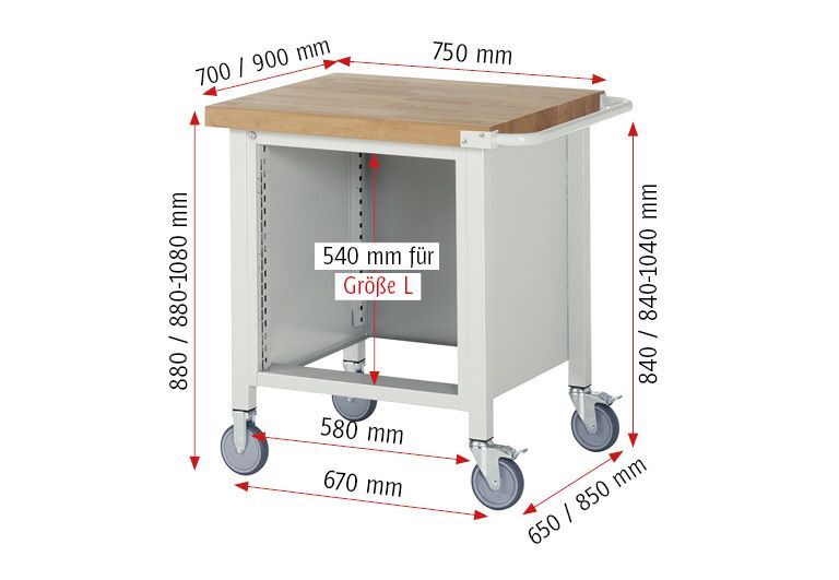 Rau Werkbänke Fahrbare Werkbank 8152 750 x 900 x 880 bis 1080 mm 1 Schublade 1 Tür Produktbild Rau Werkbänke Fahrbare Werkbank 8152 750 x 900 x 880 bis 1080 mm 1 Schublade 1 Tür bild 6