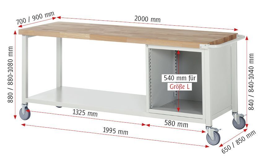 Rau Werkbänke Fahrbare Werkbank 8162 mit 4 Schubladen 2000 x 900 x 880 bis 1080 mm Produktbild Rau Werkbänke Fahrbare Werkbank 8162 mit 4 Schubladen 2000 x 900 x 880 bis 1080 mm bild 5