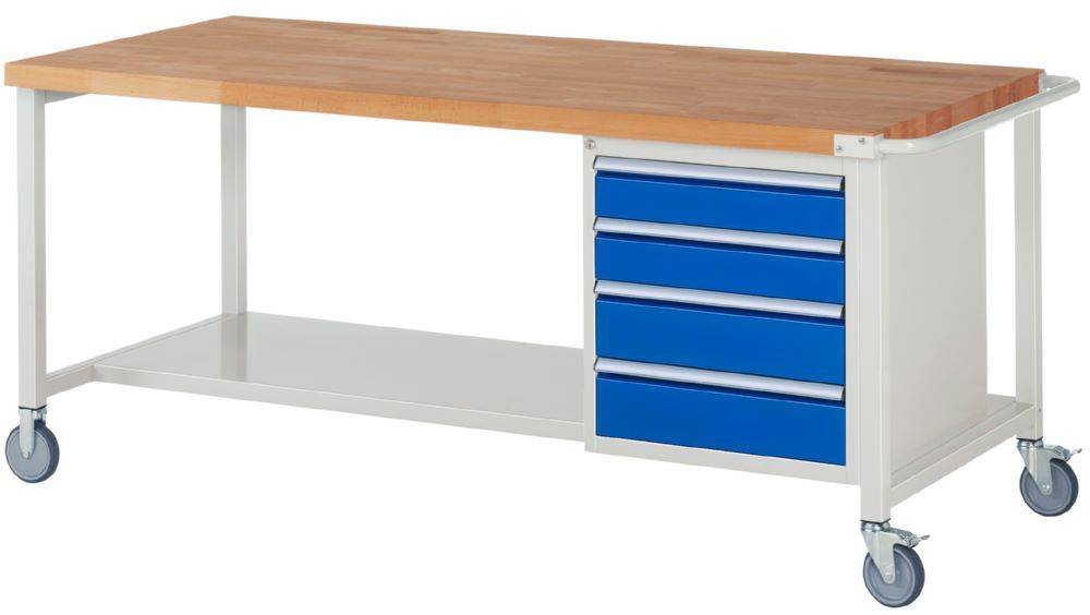 Rau Werkbänke Fahrbare Werkbank 8162 mit 4 Schubladen 2000 x 900 x 880 bis 1080 mm Produktbild Rau Werkbänke Fahrbare Werkbank 8162 mit 4 Schubladen 2000 x 900 x 880 bis 1080 mm
