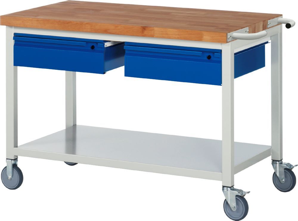 Produktbild Rau Werkbänke Fahrbare Werkbank 8002I6 1250 x 700 x 880 mm Ablageboden Metal mit 2 Schubladen
