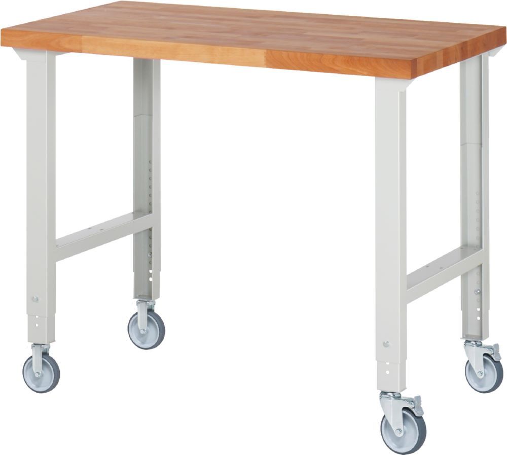 Produktbild Rau Werkbänke Fahrbare Werkbank 7000-1 1250 x 700 x 950-1000 mm Arbeitsplatte 40 mm RAL 7035