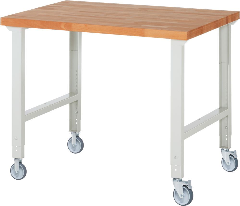 Produktbild Rau Werkbänke Fahrbare Werkbank 7000-1 1250 x 900 x 950-1000 mm Arbeitsplatte 40 mm RAL 7035