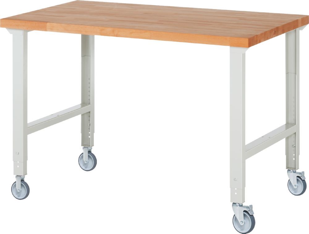 Produktbild Rau Werkbänke Fahrbare Werkbank 7000-1 1500 x 900 x 950-1000 mm Arbeitsplatte 40 mm RAL 7035
