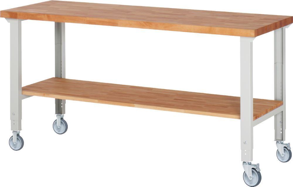 Produktbild Rau Werkbänke Fahrbare Werkbank 7000-7 2000 x 700 x 950-1000 mm Arbeitsplatte 40 mm RAL 7035