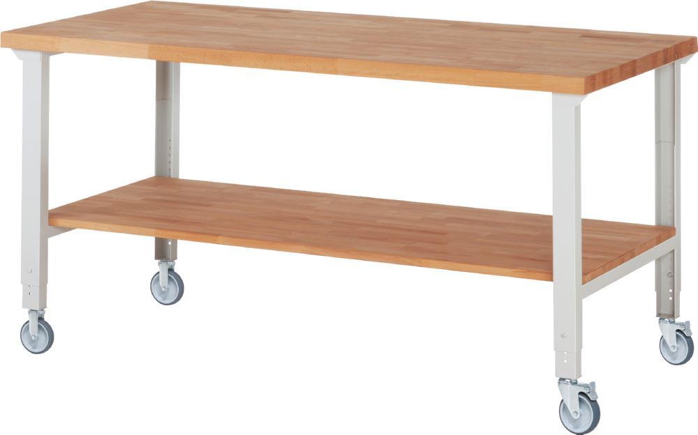 Produktbild Rau Werkbänke Fahrbare Werkbank 7000-7 2000 x 900 x 950-1000 mm Arbeitsplatte 40 mm RAL 7035