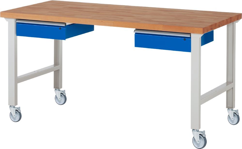 Produktbild Rau Werkbänke Fahrbare Werkbank 7002A1 2000 x 900 x 1000 mm mit 2 Schubladen mit 4 Lenkrollen
