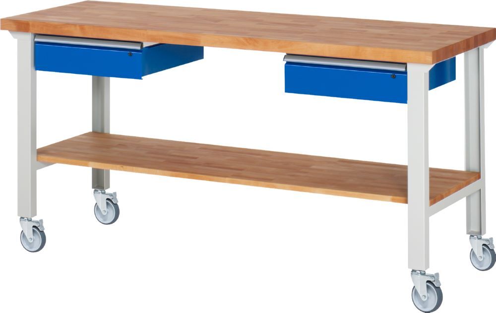 Produktbild Rau Werkbänke Fahrbare Werkbank 7002A7 2000 x 700 x 1000 mm mit 2 Schubladen mit 4 Lenkrollen