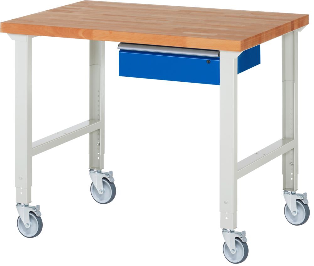 Produktbild Rau Werkbänke Fahrbare Werkbank 7001A1 1250 x 900 x 950-1000 mm mit 1 Schublade 4 Lenkrollen