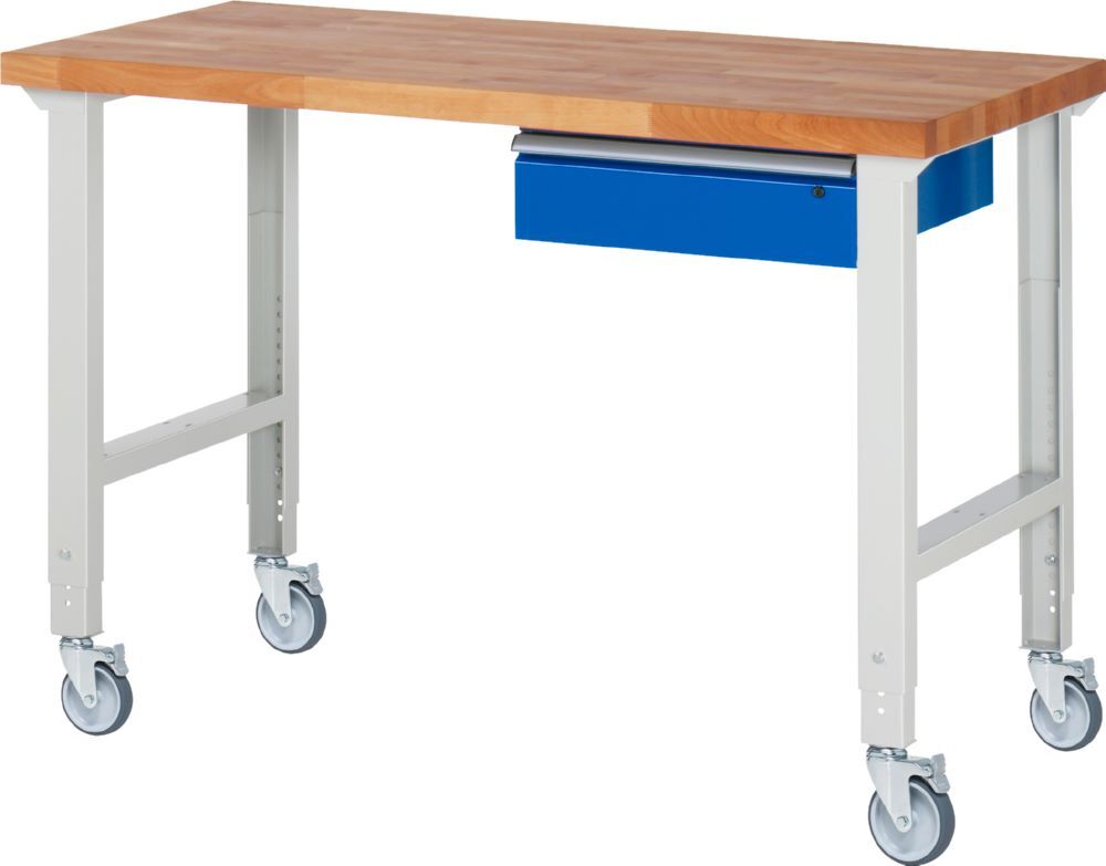 Produktbild Rau Werkbänke Fahrbare Werkbank 7001A1 1500 x 700 x 950-1000 mm mit 1 Schublade 4 Lenkrollen