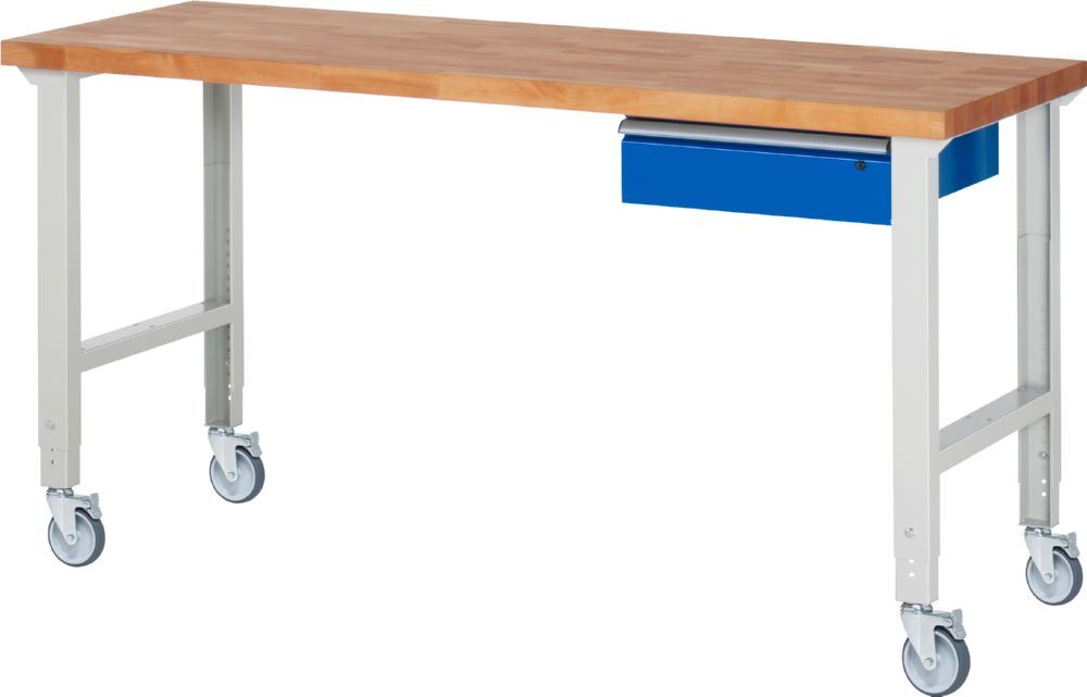 Produktbild Rau Werkbänke Fahrbare Werkbank 7001A1 2000 x 700 x 950-1000 mm mit 1 Schublade 4 Lenkrollen