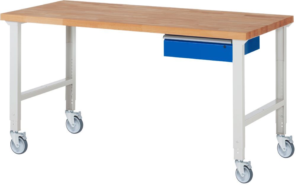 Produktbild Rau Werkbänke Fahrbare Werkbank 7001A1 2000 x 900 x 950-1000 mm mit 1 Schublade 4 Lenkrollen