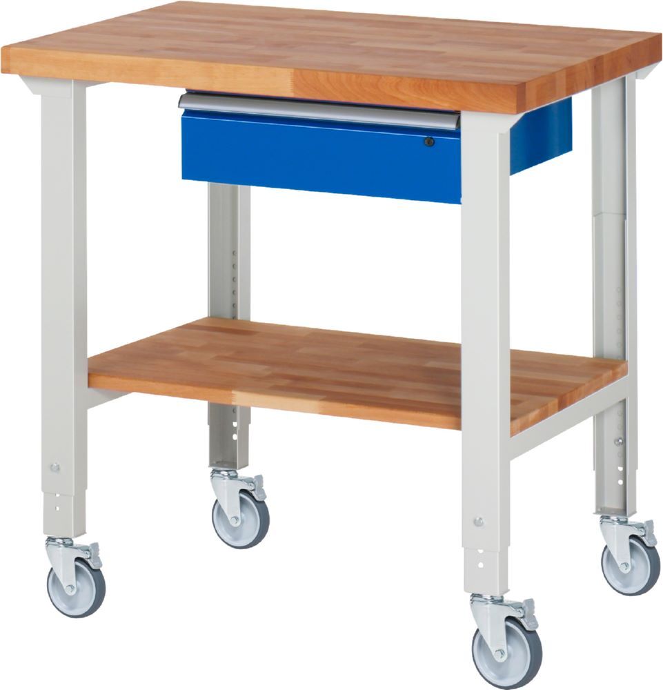 Produktbild Rau Werkbänke Fahrbare Werkbank 7001A7 1000 x 700 x 950-1000 mm mit 1 Schublade 4 Lenkrollen