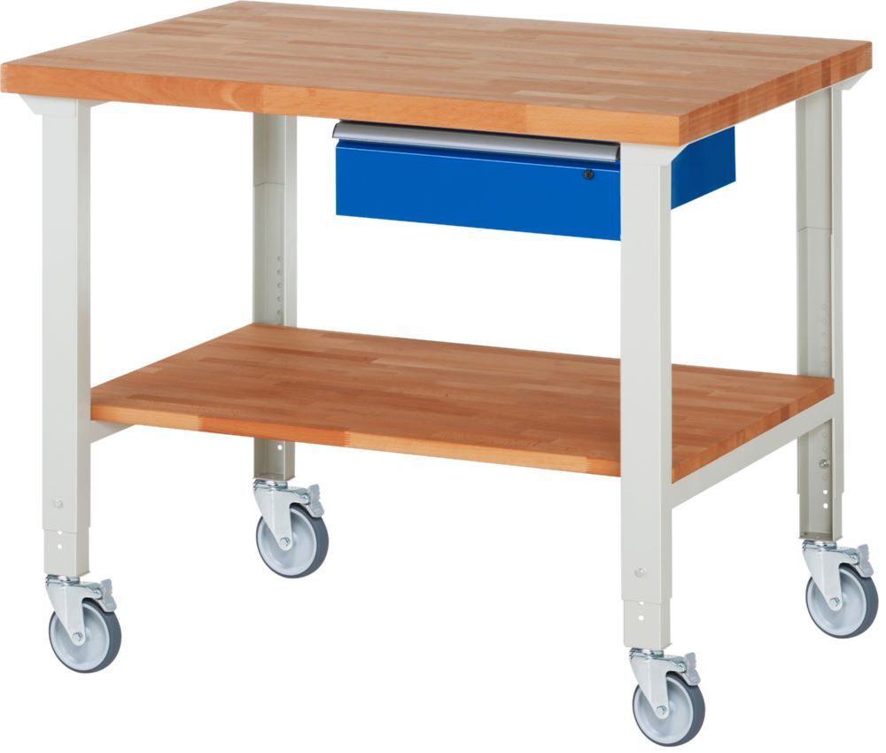 Produktbild Rau Werkbänke Fahrbare Werkbank 7001A7 1250 x 900 x 950-1000 mm mit 1 Schublade 4 Lenkrollen