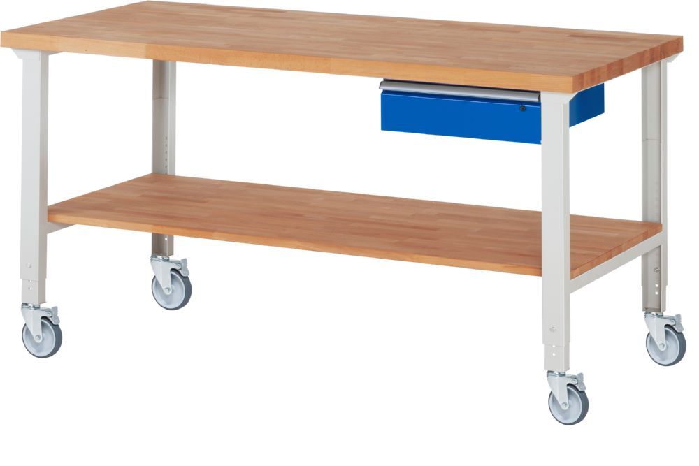 Produktbild Rau Werkbänke Fahrbare Werkbank 7001A7 2000 x 900 x 950-1000 mm mit 1 Schublade 4 Lenkrollen