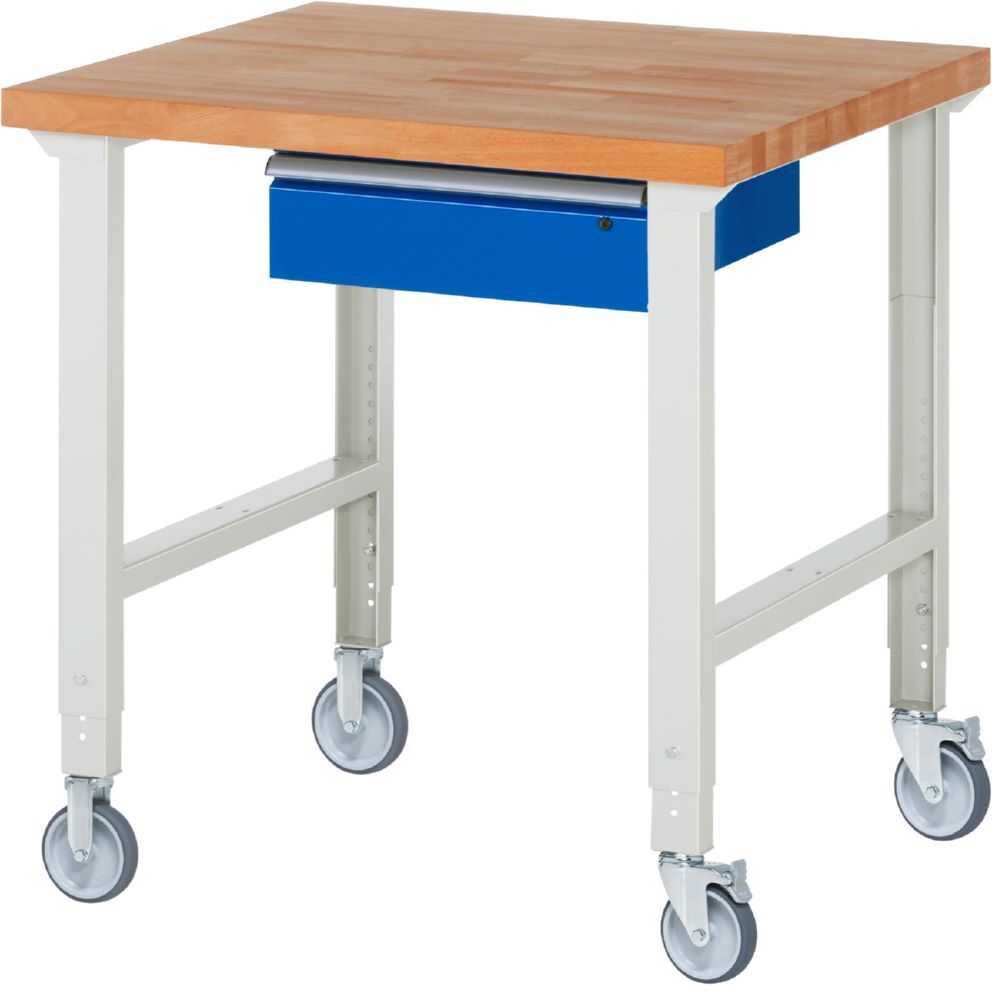 Produktbild Rau Werkbänke Fahrbare Werkbank 7001A1 1000 x 900 x 950-1000 mm mit 1 Schublade RAL 7035/5010