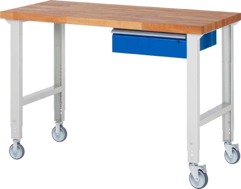 Produktbild Rau Werkbänke Fahrbare Werkbank 7001A1 1500 x 700 x 950-1000 mm mit 1 Schublade RAL 7035/5010