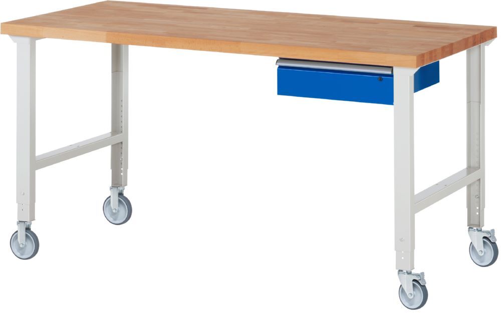 Produktbild Rau Werkbänke Fahrbare Werkbank 7001A1 2000 x 900 x 950-1000 mm mit 1 Schublade RAL 7035/5010