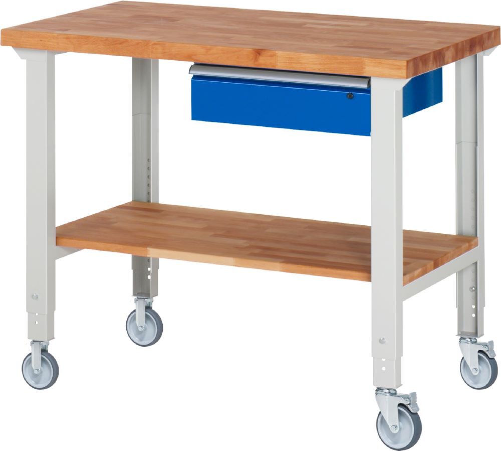 Produktbild Rau Werkbänke Fahrbare Werkbank 7001A7 1250 x 700 x 950-1000 mm mit 1 Schublade RAL 7035/5010