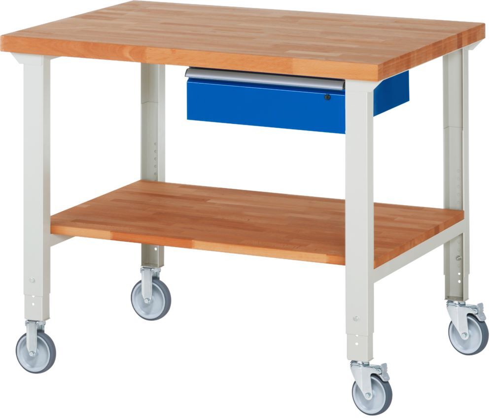 Produktbild Rau Werkbänke Fahrbare Werkbank 7001A7 1250 x 900 x 950-1000 mm mit 1 Schublade RAL 7035/5010