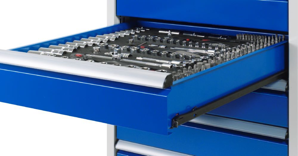 Produktbild Fahrbare Werkbank 7001A7 1500 x 900 x 950-1000 mm mit 1 Schublade RAL 7035/5010 bild 5