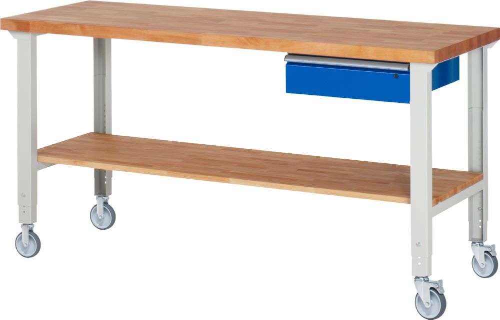 Produktbild Rau Werkbänke Fahrbare Werkbank 7001A7 2000 x 700 x 950-1000 mm mit 1 Schublade RAL 7035/5010