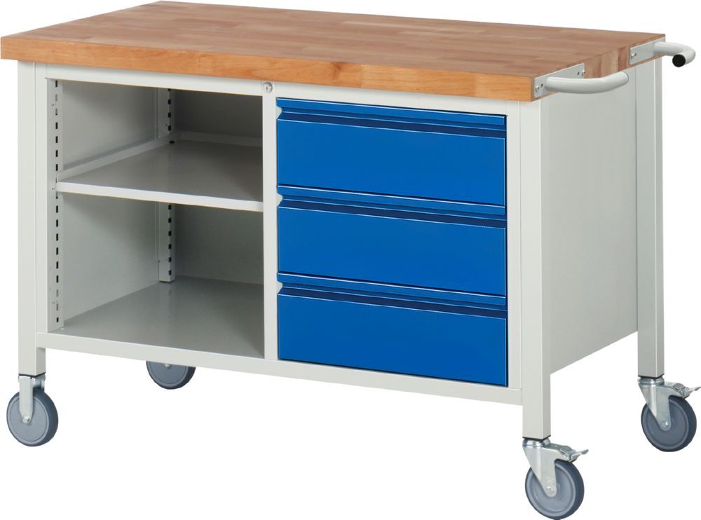 Produktbild Rau Werkbänke Fahrbare Werkbank 8462I2 1250 x 700 x 880 mm mit 3 Schubladen
