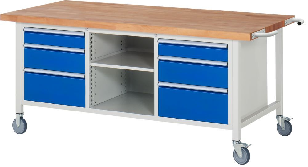 Produktbild Rau Werkbänke Fahrbare Werkbank 8564 2000 x 900 x 880-1080 mm mit 6 Schubladen