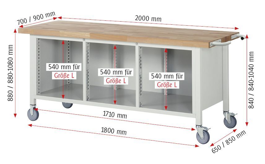 Produktbild Fahrbare Werkbank 8564 2000 x 900 x 880-1080 mm mit 6 Schubladen bild 2