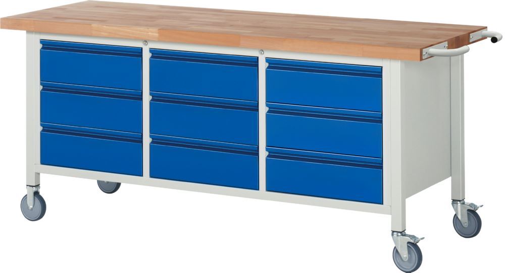 Produktbild Rau Werkbänke Fahrbare Werkbank 8574I2 2000 x 700 x 880 mm mit 9 Schubladen