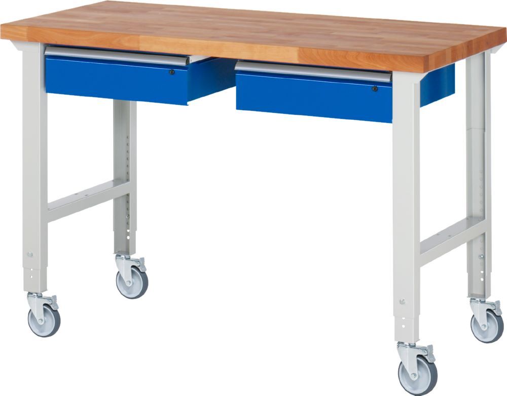 Produktbild Rau Werkbänke Fahrbare Werkbank 7002A1 1500 x 700 x 950-1000 mm mit 2 Schubladen 4 Lenkrollen