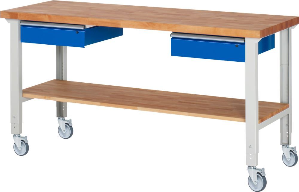 Produktbild Rau Werkbänke Fahrbare Werkbank 7002A7 2000 x 700 x 950-1000 mm mit 2 Schubladen 4 Lenkrollen