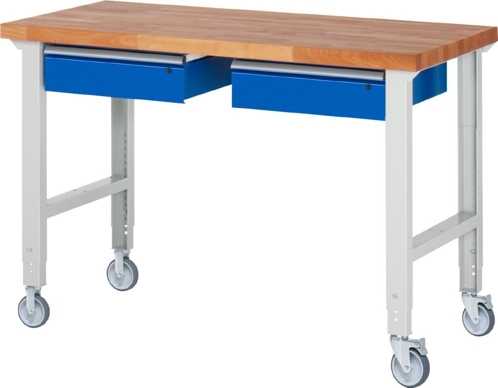 Produktbild Rau Werkbänke Fahrbare Werkbank 7002A1 1500 x 700 x 950-1000 mm mit 2 Schubladen RAL 7035/5010