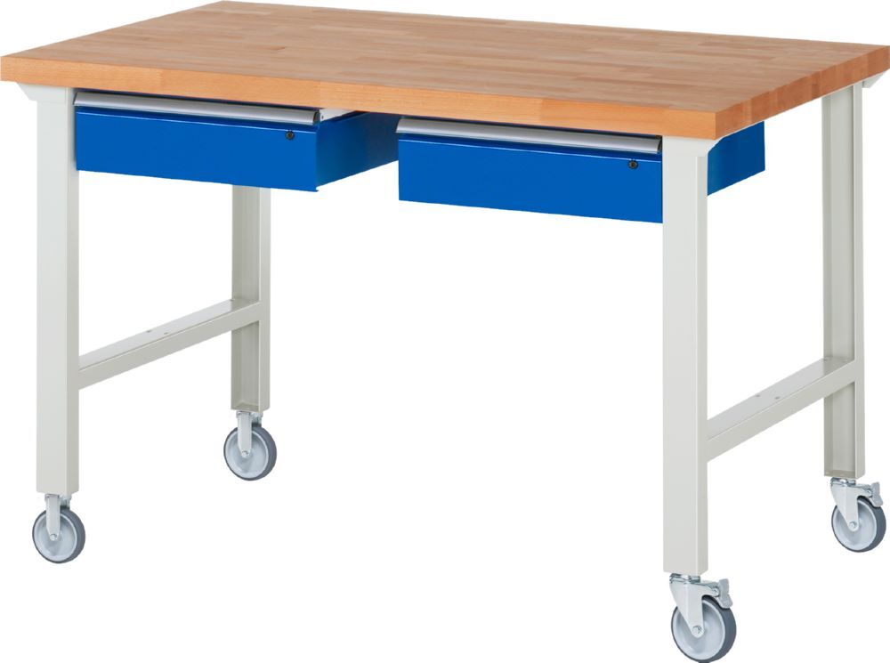 Produktbild Rau Werkbänke Fahrbare Werkbank 7002A1 1500 x 900 x 1000 mm mit 2 Schubladen RAL 7035/5010