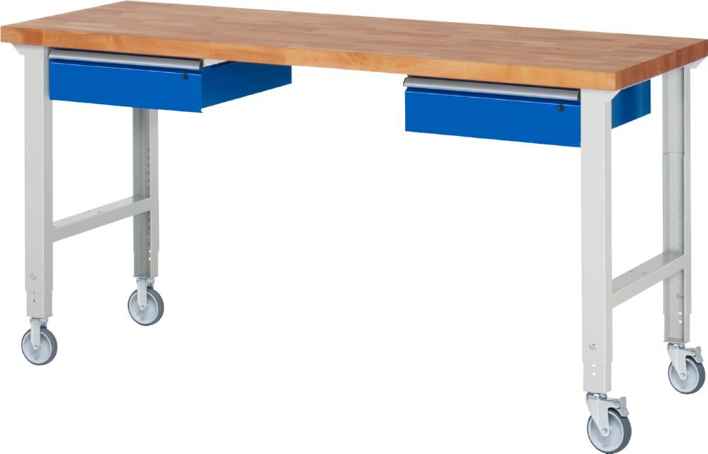 Produktbild Rau Werkbänke Fahrbare Werkbank 7002A1 2000 x 700 x 950-1000 mm mit 2 Schubladen RAL 7035/5010