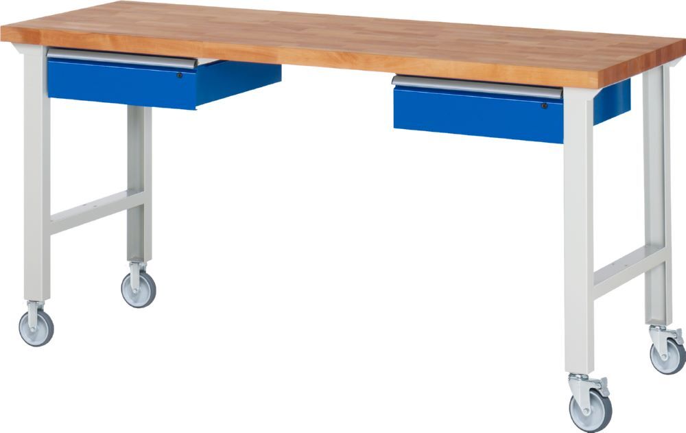 Produktbild Rau Werkbänke Fahrbare Werkbank 7002A1 2000 x 700 x 1000 mm mit 2 Schubladen RAL 7035/5010
