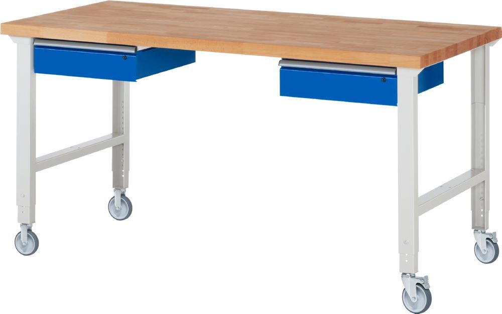 Produktbild Rau Werkbänke Fahrbare Werkbank 7002A1 2000 x 900 x 950-1000 mm mit 2 Schubladen RAL 7035/5010