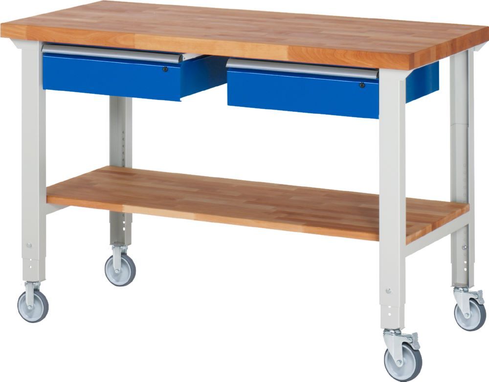 Produktbild Rau Werkbänke Fahrbare Werkbank 7002A7 1500 x 700 x 950-1000 mm mit 2 Schubladen RAL 7035/5010