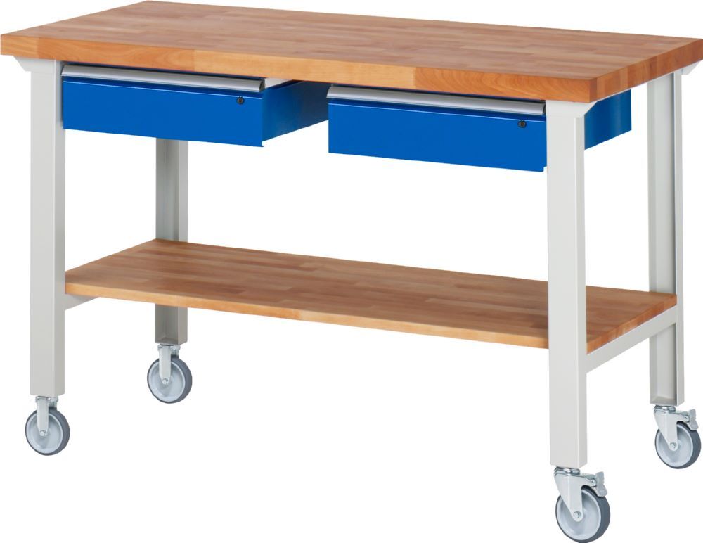 Produktbild Rau Werkbänke Fahrbare Werkbank 7002A7 1500 x 700 x 1000 mm mit 2 Schubladen RAL 7035/5010
