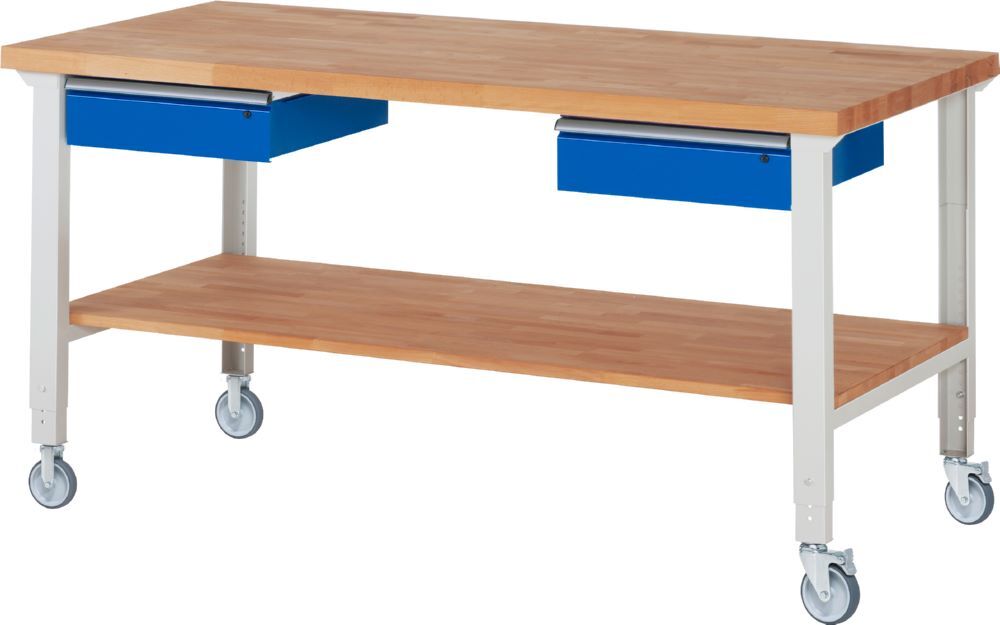 Produktbild Rau Werkbänke Fahrbare Werkbank 7002A7 2000 x 900 x 950-1000 mm mit 2 Schubladen RAL 7035/5010
