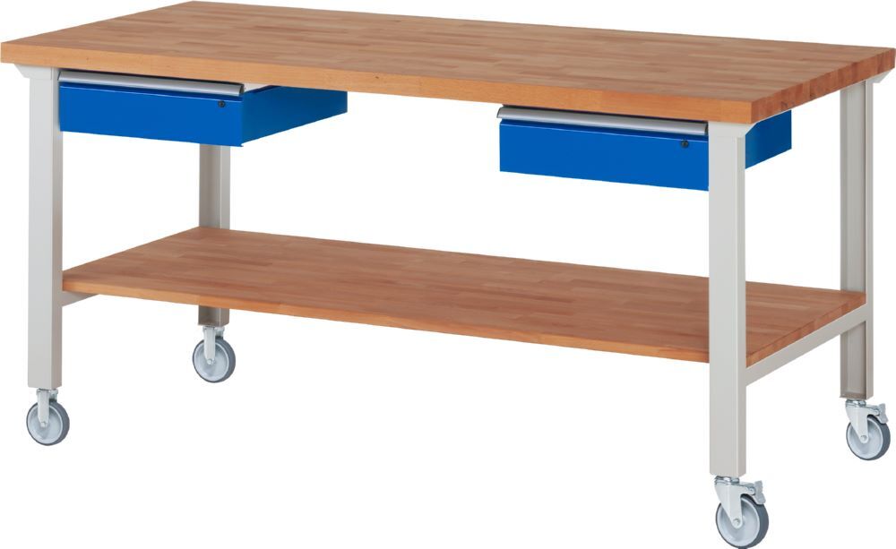 Produktbild Rau Werkbänke Fahrbare Werkbank 7002A7 2000 x 900 x 1000 mm mit 2 Schubladen RAL 7035/5010