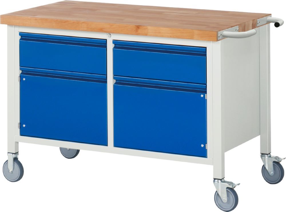 Produktbild Rau Werkbänke Fahrbare Werkbank 8466I2 1250 x 700 x 880 mm mit 2 Schubladen und 2 Türen
