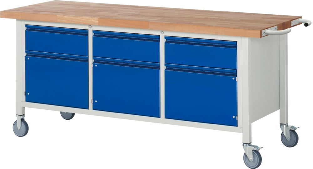 Produktbild Rau Werkbänke Fahrbare Werkbank 8567I2 2000 x 700 x 880 mm mit 3 Schubladen und 3 Türen