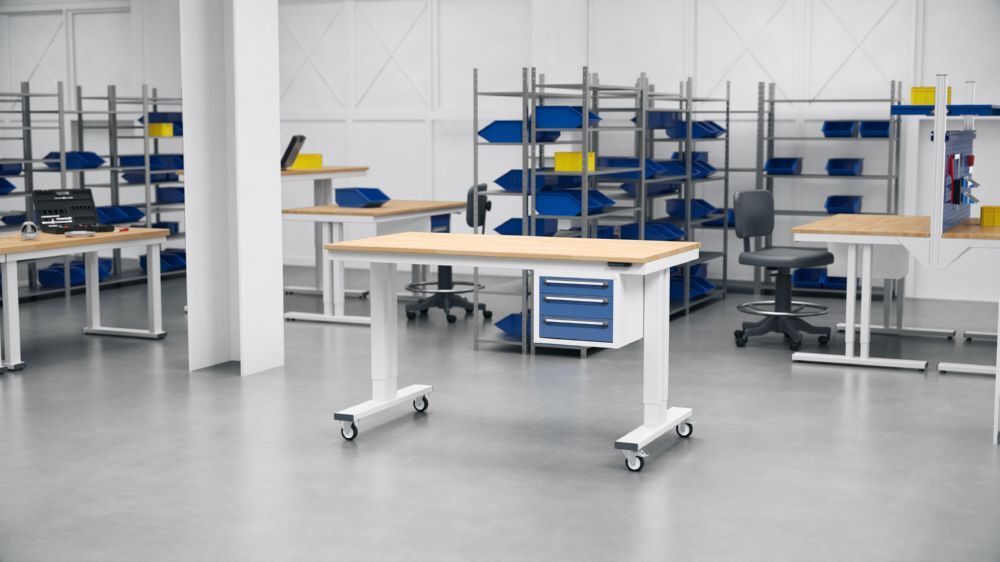 Produktbild Fahrbarer Arbeitstisch adlatus 1250 x 800 x 855-1255 mm Buche 150 kg bild 5