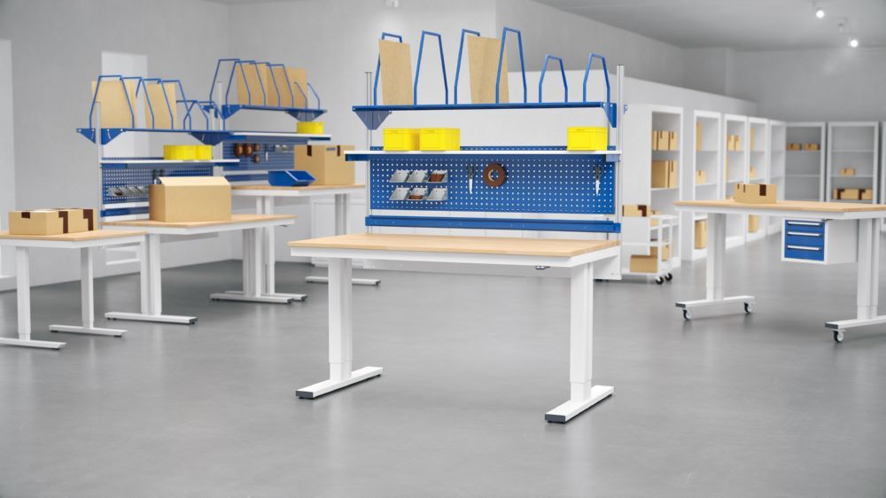 Produktbild Fahrbarer Arbeitstisch adlatus 1250 x 800 x 855-1252 mm Melaminharz 150 kg bild 3