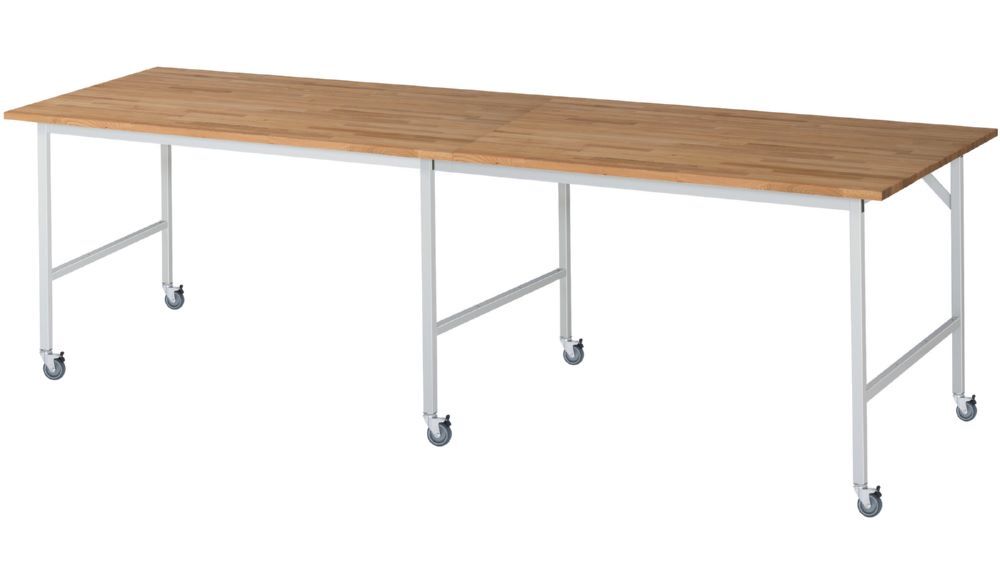 Produktbild Rau Werkbänke Fahrbarer Arbeitstisch Jerry 3000 x 1000 x 900 mm Platte 25 mm mit 6 Lenkrollen