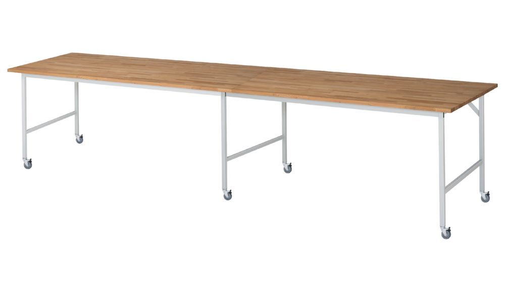 Produktbild Rau Werkbänke Fahrbarer Arbeitstisch Jerry 4000 x 1000 x 900 mm Platte 25 mm mit 6 Lenkrollen