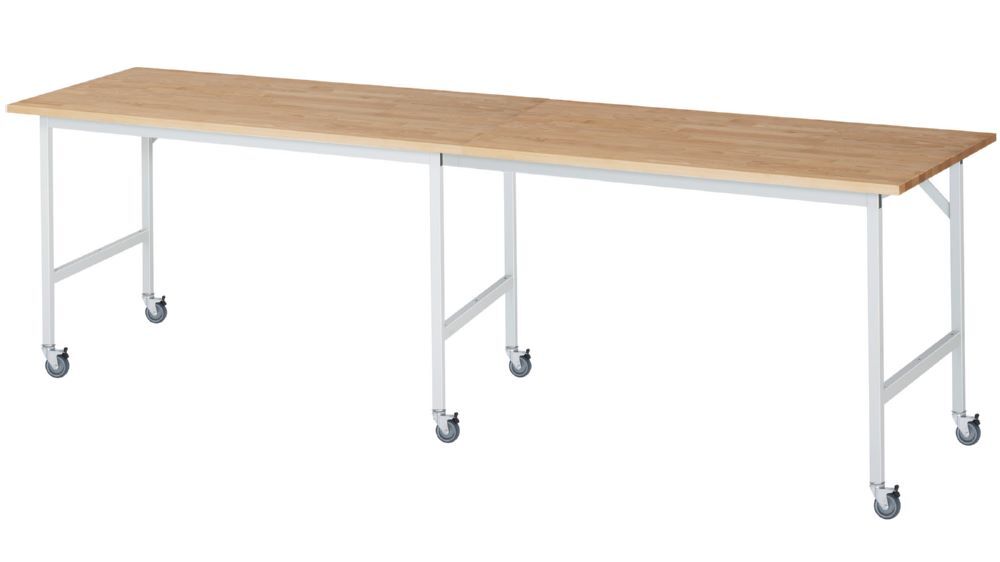Produktbild Rau Werkbänke Fahrbarer Arbeitstisch Jerry 3000 x 800 x 900 mm Platte 25 mm mit 6 Lenkrollen