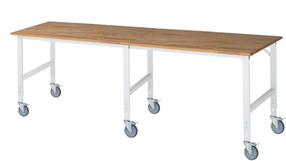 Produktbild Rau Werkbänke Fahrbarer Arbeitstisch Tom 3000 x 1000 x 910-1230 mm Platte 25 mm 6 Lenkrollen